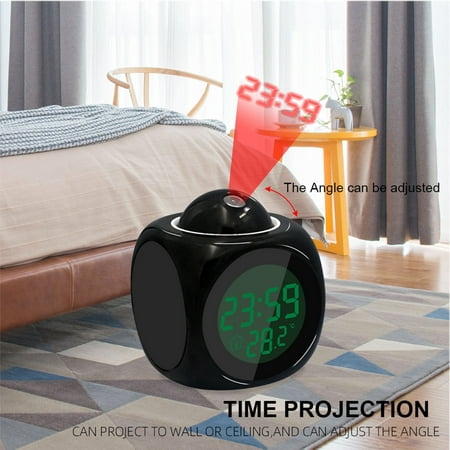 SDJMa Projection Alarm Clock for Bedrooms,LED Alarm Clock, Digital Clock, Time Voice Broadcast, Colorful Backlight Double Alarm Clock with 180 Degrees Projector