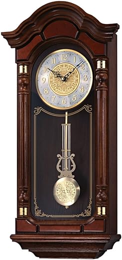 SEIKO Stately Dark Brown Solid Oak Case Wall Clock with Pendulum and Chime