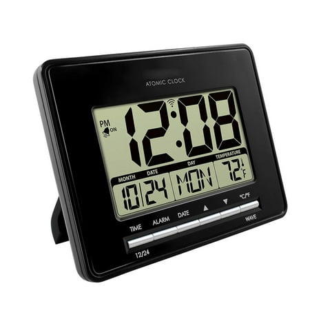 Sharp Atomic Desktop Clock – Auto Set Digital Alarm Clock - Atomic Accuracy - Easy to Read Screen with Time/Date/Temperature Display- Perfect for Nightstand or Desk