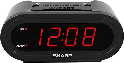 Sharp Digital Alarm with AccuSet - Automatic Smart Clock, Never Needs Setting - Great for Seniors, Kids, and Everyone who Doesn't Want to Set a Clock! Black Case with Red LEDs