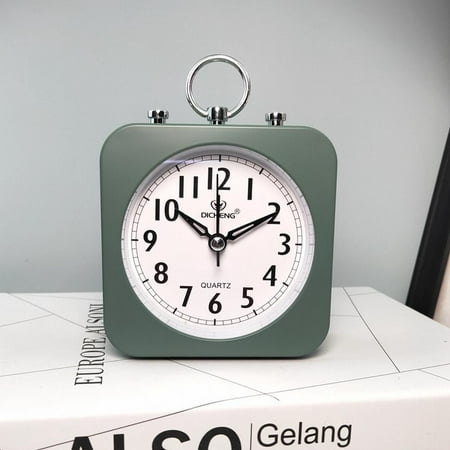 Silent Alarm Clock Modern Square Quartz Movement Bedside Analog Dial Desk