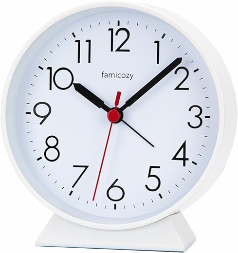 Silent Non Ticking Analog Alarm Clock,Easy to Read,Simple Operation,Crescendo Alarm,Snooze Light,1 AA Battery Operated,White