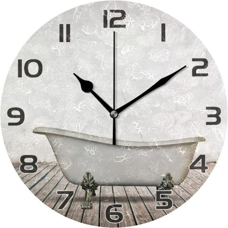 SKYSONIC Bathtub Wall Clock Round Vintage Silent Non Ticking Battery Operated Accurate Decorative for Kitchen Living Room Bedroom Office(10 Inch)