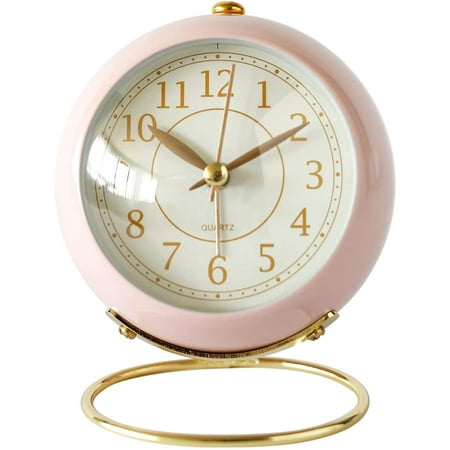 Small Table Clocks, Classic Non-Ticking Tabletop Alarm Clock With Backlight, Battery Operated Desk Astronaut Clock With Hd Glass For Living Room Bedroom Bedside Indoor Decor (Pink)