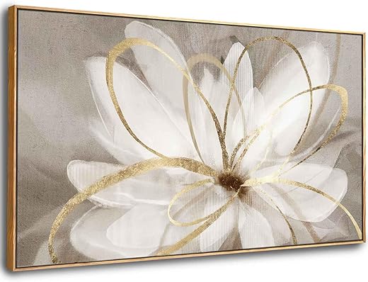 SOUGUAN White Flower Picture Gold Botanical Paintings for Wall Decorations Wall Art for Living Room Bedroom Office Home Decor 24x36