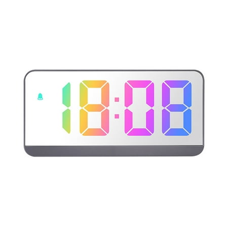 Spring Savings! Outoloxit LED Digital Inventive Alarm Clock Alarm Configuration Electronic Mirror Clock, Time/date/temperature Rotation Display and Sound Control Wake-up Function, Gray