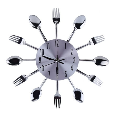 Stainless Steel 3D Mirror Spoon Fork Wall Clock, Kitchen Wall Clock, Modern Design For Room Home Decoration