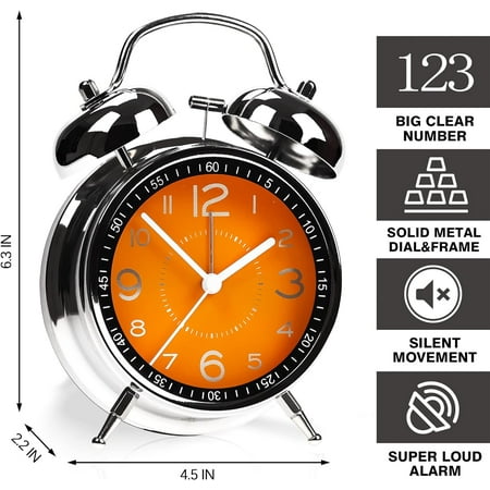 Super Loud Alarm Clock For Heavy Sleepers Adults,Twin Bell Retro 4 Inch Silent Non-[223]