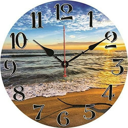 TAHEAT 12 Inch Beach Sea Wall Clock Modern Nautical Bathroom Decor Decorative Battery Operated Silent Non Ticking Wall Clocks for Living Room Kitchen Bedroom Office