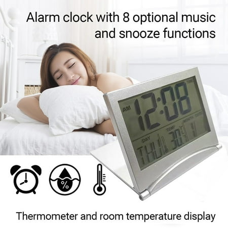 Teissuly Electronic Compact Alarm Foldable Calendar Easy to Read Atomic Desktop Clock Auto Set Digital Alarm Clock Screen with Time/Date/Temperature Display- Perfect for Nightstand or Desk