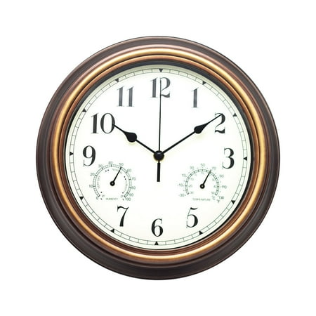 Temp Gauge for with Probe 12 Inch Outdoor Wall Clock Wall Clock With Temperature And Humidity Large Wall Clock Silent Wall Clock In Courtyard Garden Bathroom Temp Probe tooth