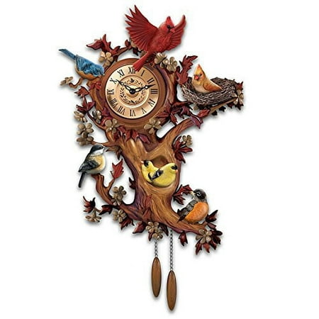 The Bradford Exchange Treetop Chorus Songbird Sculptural Wall Clock with 7 Birds