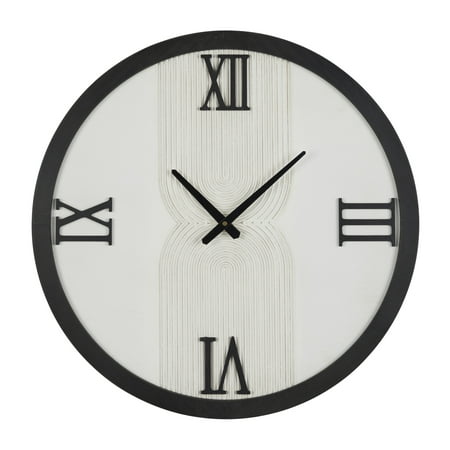 The Novogratz 24 White Wood Geometric Art Deco Inspired Line Art Wall Clock with Black Accents