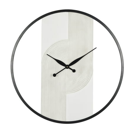 The Novogratz 30 White Wood Geometric Art Deco Inspired Line Art Wall Clock with Black Accents