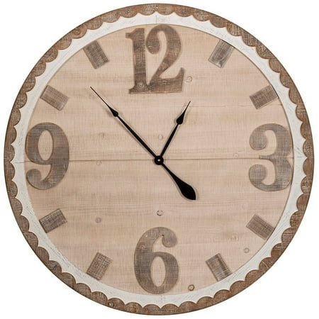 Ticking Time Wall Clock made of scalloped brown wood frame