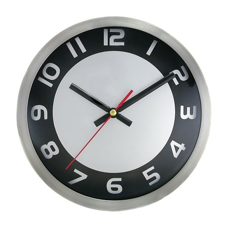 Timekeeper 2253SB 9-In. Black and Silver Wall Clock with Black and Red Hands and Brushed Metal Rim