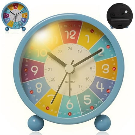 Time Learning Clock Silent Analog Alarm Clock with Night Light Easy Read Student Desk Kids Alarm Clock(Blue)