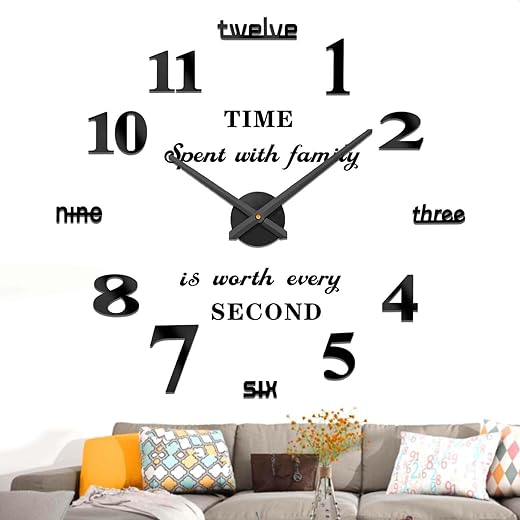 VANGOLD Large DIY Wall Clock Modern 3D Wall Clock with Mirror Numbers Stickers for Living Room Office Decorations Gift