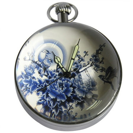 VIGOROSO Large Size Antique Vintage Pocket Watch Mechanical Movement Classic Flowers Dial Ball Glass Desk Table Stand Clock