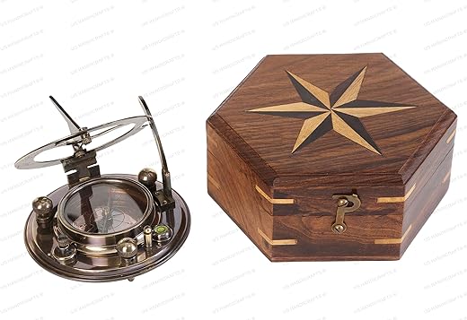 Vintage Brass Sundial Compass/Directional Magnetic Sundial Compass for Navigation/Sundial Compass for Camping, Hiking, Touring