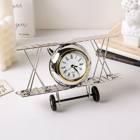 Vintage Clock Retro Alarm Clock Metal Models Vintage Plane Clock Decorative Table Clock Classical Desk Clock Chic Tabletop Clock Dorm Table Clock European-style Decorations Metal Crafts