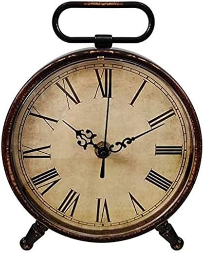 Vintage Desk Clock, 8 Inches Silent Non-Ticking Battery Operated Metal Table Top Clock for Bedroom, Living Room, Office, Shelf Decor (Brown)