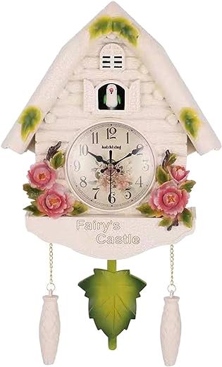 Vintage Style Cuckoo Wall Clock Resin Arabic Numerical Non Ticking 3D Decorative Clock for Indoor Bathroom Living Room Kids Children Room Children, B