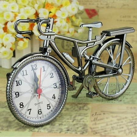 Visland Desk Clock Vintage Table Bike Clock Desktop Silent Metal Clock for Office Bedroom Quartz Decor