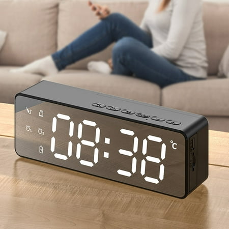 Visland Mirror Alarm Clock Radio with 5.0 Heavy Bass Mini Wireless Sound Box Bluetooth Speaker, Charging Station/Phone Chargers with USB port for iPhone/iPad/iPod/Android and Tablets