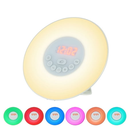 Wake Up Light Alarm Clock Sunrise/Sunset Simulation Digital Clock with Radio 7 Colors Light Nature Sounds Snooze Function Touch Control