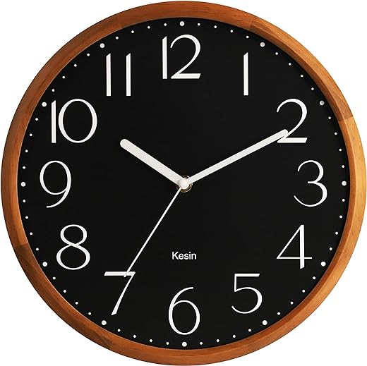 Wall Clock 12 Inch Black Wooden Wall Clocks Battery Operated Silent Non-Ticking Easy to Read Round Farmhouse Clock Home Decor for Kitchen, Living Room, Bedroom, Office