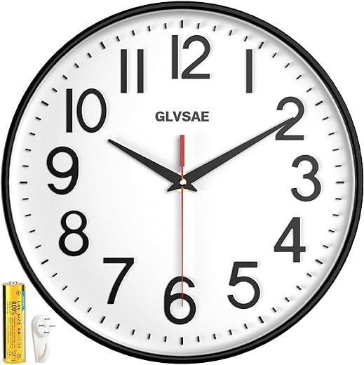 Wall Clock 12 Inches Non-Ticking Wall Clocks Battery Operated Large Easy to Read with Stereoscopic Dial Ultra-Quiet Movement Quartz for Office Classroom School Home Bedroom Kitchen