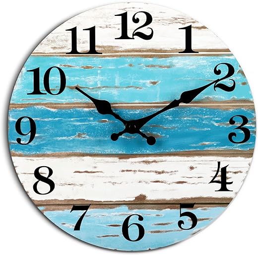 Wall Clock, Beach Themed Blue Wall Clocks Battery Operated Silent Non-Ticking, 8 Inch Vintage Rustic Coastal Nautical Clock Decorative for Kitchen Office Bathroom Bedroom 8