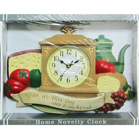 Wall Clock Kitchen Dining Daily Bread Design Analog Harko 767 Home Novelty Clock, 10 x 14 x 2 inch