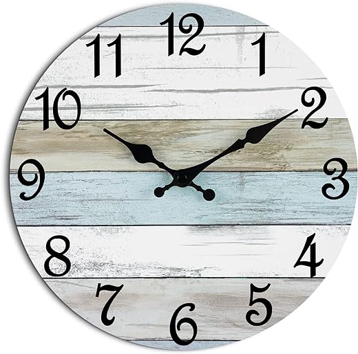 Wall Clock, Silent Non Ticking Battery Operated, Rustic Coastal Country Clock Decorative for Bathroom Kitchen Bedroom 8"