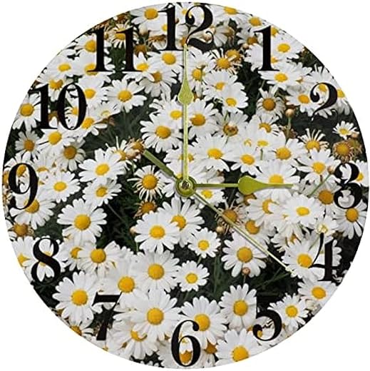 Wall Clock White Daisies Flowers Marguerite Wall Clock, 10 Inch Silent Non Ticking Quartz Battery Operated Round Wall Clocks for Home/Kitchen/Office/School Clock