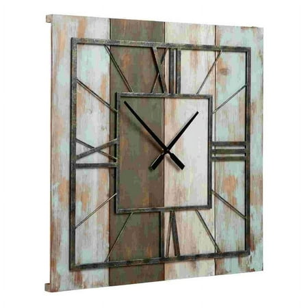 Wall Clock with Wooden Panel Back and Metal Roman Numbers Antique White