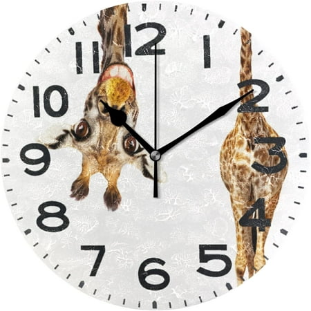 Wellsay 3D Funny Cute Upside Down Giraffe Round Wall Clock, 9.5 Inch Battery Operated Quartz Analog Quiet Desk Clock for Home,Office,School,Kitchen