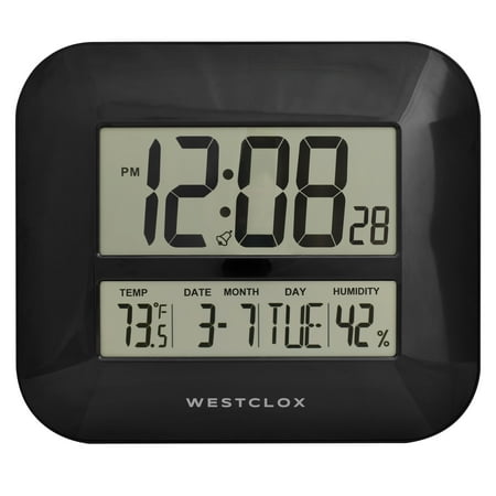 Westclox Black Classic Large Digital Wall Clock with Date & Temperature Display