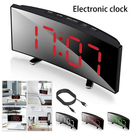 Willstar Curved Silent LED Electronic Digital Alarm Clock Mains USB/Battery Mirror Temperature Display Desktop Clock Bedroom Table Clock