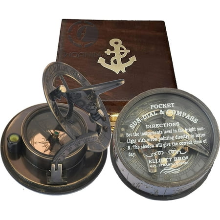 WOANIN Vintage Brass Sundial Compass/Directional Magnetic Compass for Navigation/Sundial Pocket Compass for Camping, Hiking, Touring.