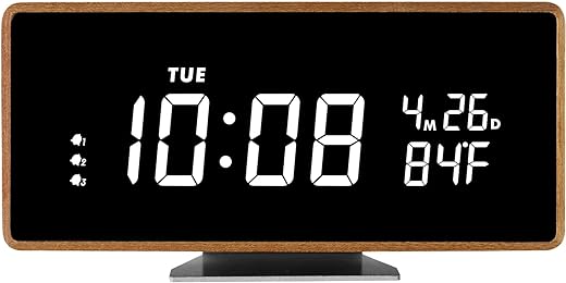 Wood Digital Alarm Clock Wooden Desk Clocks with USB Ports Travel Alarm Small Bedside Table Snooze Alarm Clock with Temperature Minimalistic Room Decor Large Display for Bedroom Farmhouse Bathroom