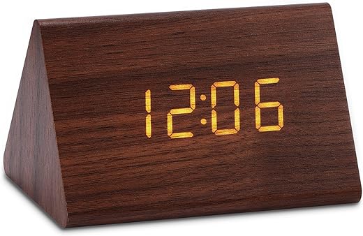 Wooden Digital Alarm Clocks for Bedrooms, 2023 New Modern Alarm Digital Desk Clock, Adjustable Brightness, Displays Alarm Time, Time Date Temperature, 12/24H for Bedroom Office Home Décor (Brown)