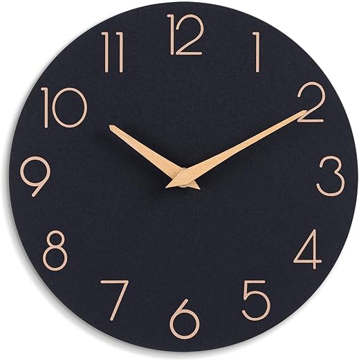 Wood Wall Clock, Black Wooden Silent Non-Ticking, Decorative Battery Operated Wall Clocks, Rose Gold Numbers Clock for Bedroom, Kitchen, Home, Living Room (10)