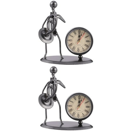 Wrought Iron Clock Tabletop Alarm for Bedroom Office 2 Count Vintage Old Fashioned Stainless Steel Decor Clocks Flip