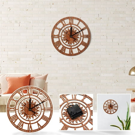 XIXISTARYY Retro Style Non-tick Silent Antique Wooden Wall Clock Round Sun Roman Numeral Creative Sculpture Tree-shaped Wall Clock Suitable for Home Kitchen Office