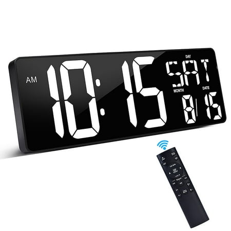 XREXS Large Digital Wall Clock with Remote Control, 16.5 Inch LED Large Display Count Up & Down Timer, Adjustable Brightness Plug-in Alarm Clock with Day/Date/Temperature for Living Room, Office, Gym