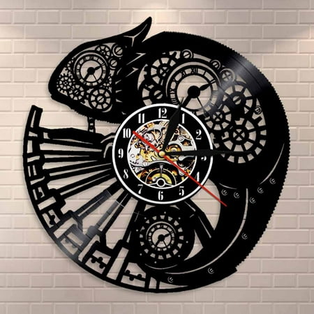 YanGxx Chameleon Nursery Home Decor Wall Clock Reptile Exotic Pet Vinyl Record Wall Clock Chill Tribal Gecko Lizard Serpent Wall Art