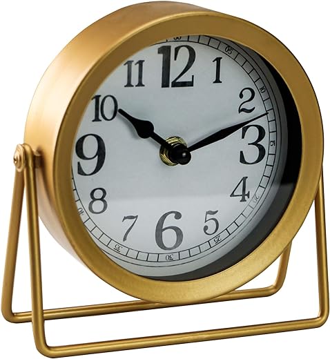 YOUKI Desk Shelf Clocks,Table Clock,Digital Clock for Living Room,Bedroom,Kids,Bedroom,Silent Non-Ticking Battery Operated,Gold