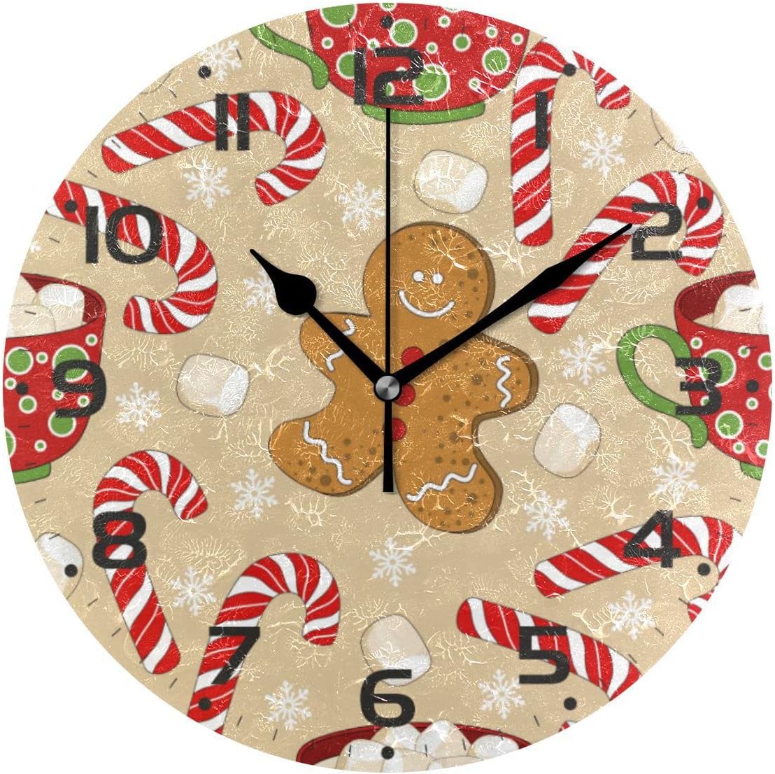 ZOEO Large Wall Clocks, Cute Christmas Holiday Gingerbread Candy Canes Battery Operated Non Ticking 10 inch Clock Silent Art Bedroom Kitchen Clock Atomic Analog Clocks Home Decor